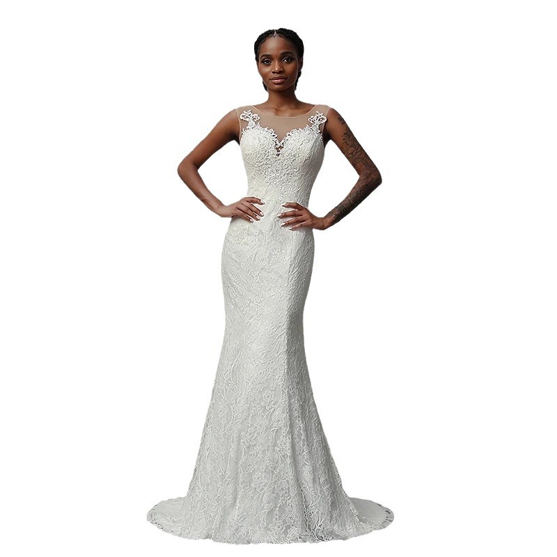 Robe de mariée sirène élégante avec décolleté épaules dénudées et laçage au dos – Robe de mariée vintage en dentelle blanc ivoire (taille personnalisée)_voghion.com