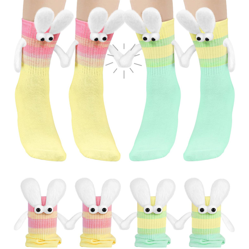 Amazon Aliexpress Cross-Border Exclusive Dopamine Women's Hand-Holding Socks Gradient Magnetic Hand-Holding Socks for Couples