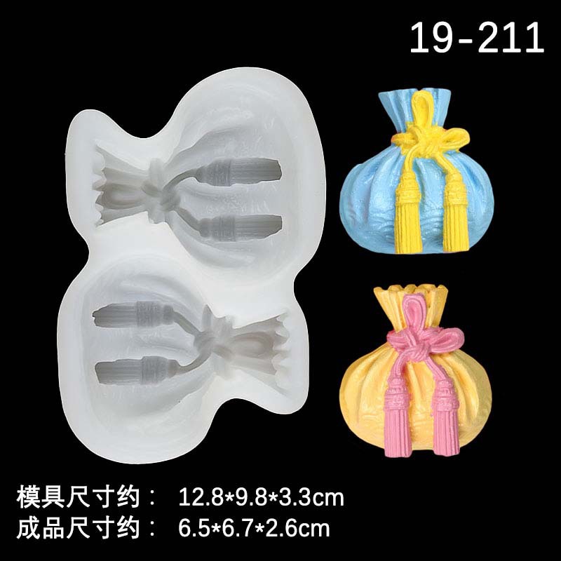 Estilo chino suerte forma del bolso de silicona fondant DIY mousse molde chocolate jabón hecho a mano yeso