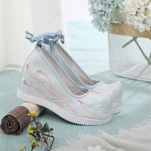 New 7cm hidden height retro Hanfu shoes women's embroidered shoes ancient costume spring/summer autumn single-layer shoes Han element Women's