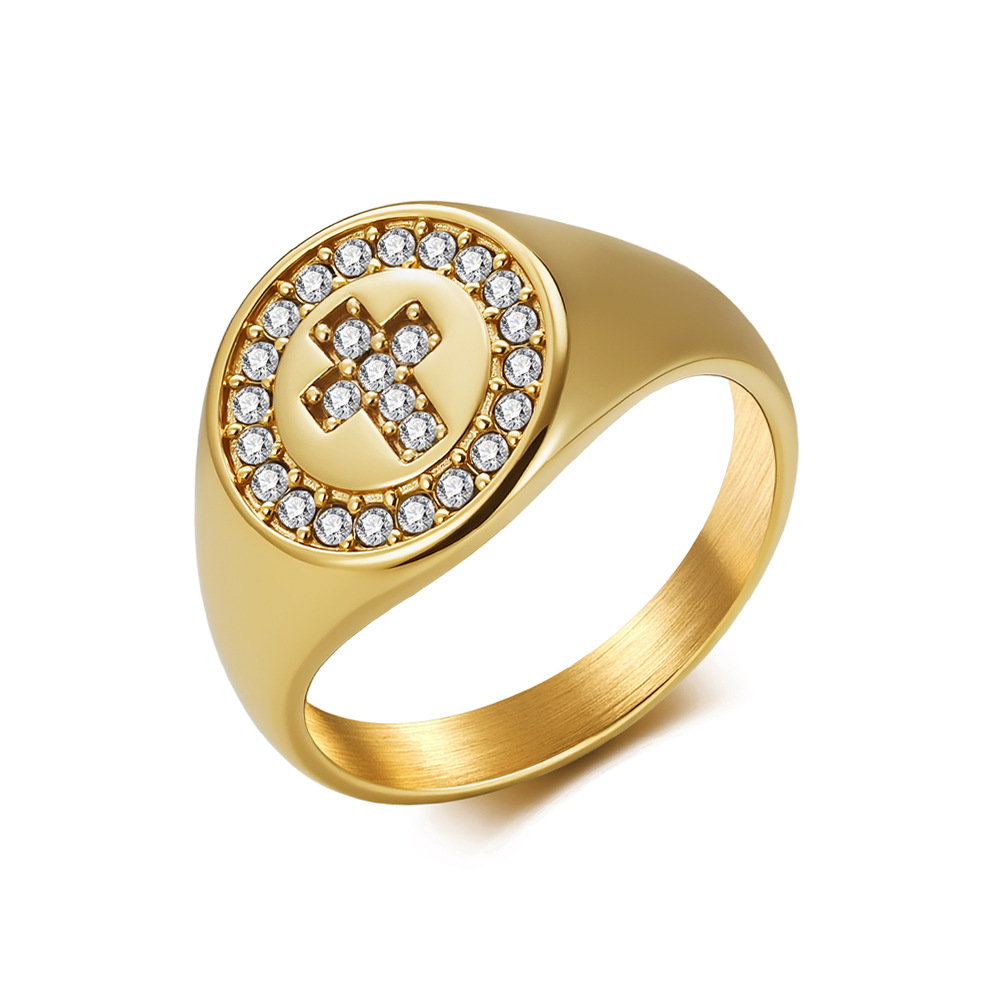 Unisex Titanium Steel Diamond Cross Ring Full Set Trendy Jewelry High-End Understated Luxury For Index Finger_voghion.com
