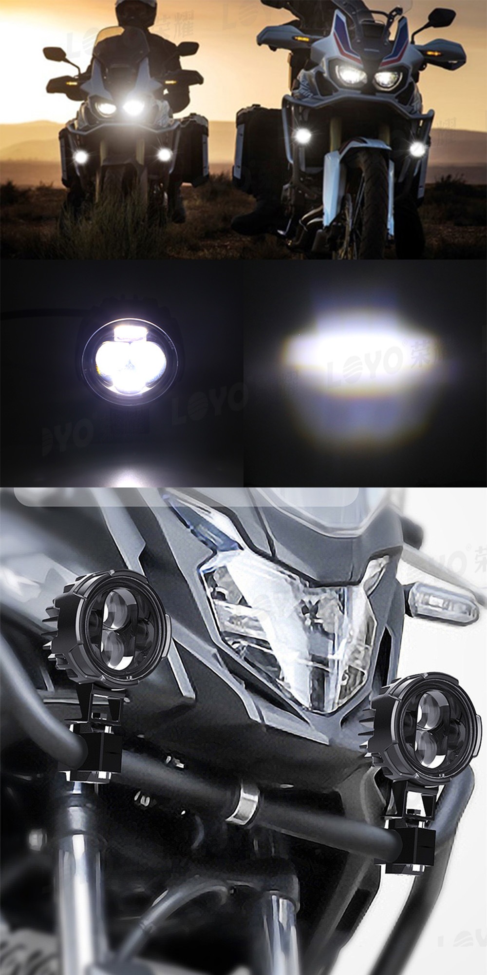 Motorcycle LED spotlights are suitable for use as high beam lights, driving lights, LED fog lights, and external auxiliary lights for motorcycles and electric vehicles