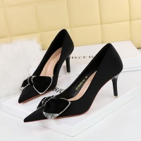 18249-AH31 European and American Fashion High Heels, Thin Heel Banquet Women's Shoes, Shallow Mouth Pointed Water Diamond Bow Single Shoes