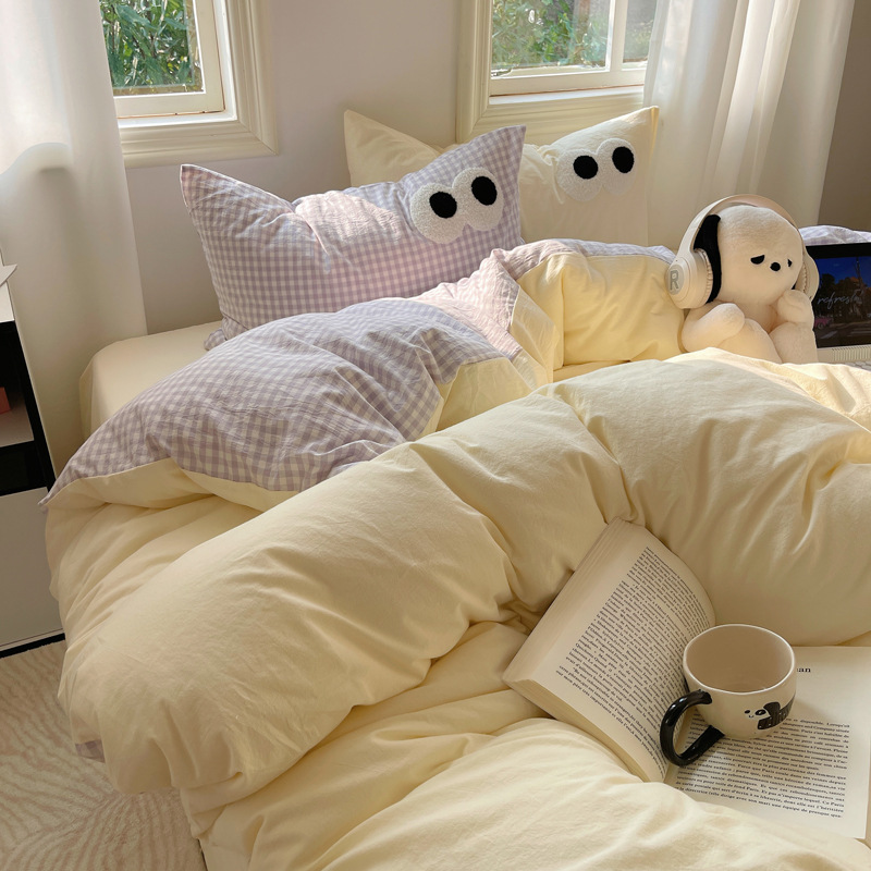 Juego de cama de algodón grueso de cuatro piezas 2025 nuevo estilo dormitorio de otoño e invierno sábanas de algodón funda edredón Juego de cama de tres piezas 4