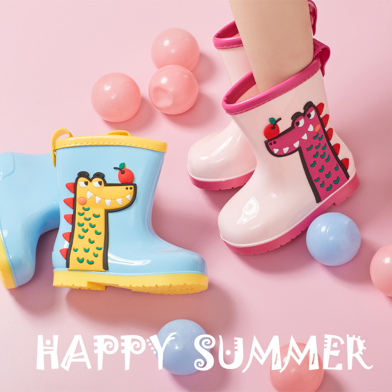 Children's rain boots baby raincoat rain boots set new cute cartoon water shoes outdoor waterproof cartoon dinosaurs for men and women