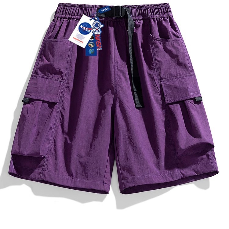 Pantalones cortos de seda de hielo de marca de moda casual de la NASA, protector solar de verano para hombres, varios bolsillos, deportes casuales, pantalones delgados para adolescentes