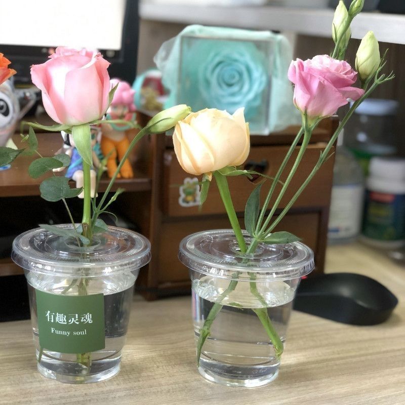 Taza de flores de paquete único Día del Maestro Festival Qixi bolsa de flores transparente portátil hecha a mano conjunto completo de bolsas de regalo de mercado nocturno