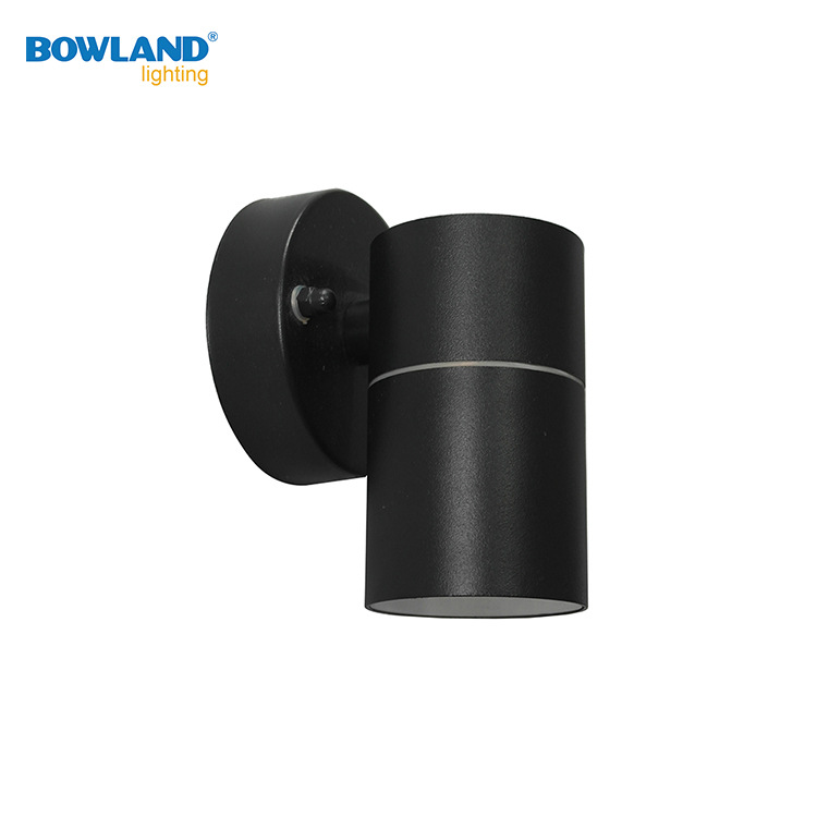 Black outdoor waterproof stainless steel round light wall lamp GU10 replaceable bulb LED outlet seaside wall spotlight