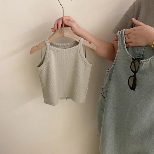 Girls' new summer versatile cute solid color vest 2025 trendy and fashionable denim vest dress two-piece set