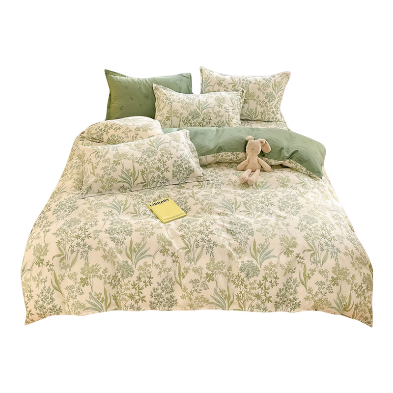 Juego de cuatro piezas de algodón fresco, juego de tres piezas de algodón, funda de edredón gruesa para el hogar, sábana de dormitorio, lijado, cama individual para estudiantes