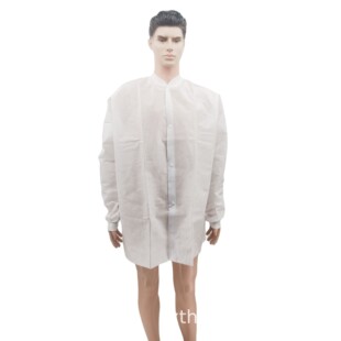 Factory Supply SMS Non-woven lab coat Snap Overalls Knitted Leader visit coat White coat