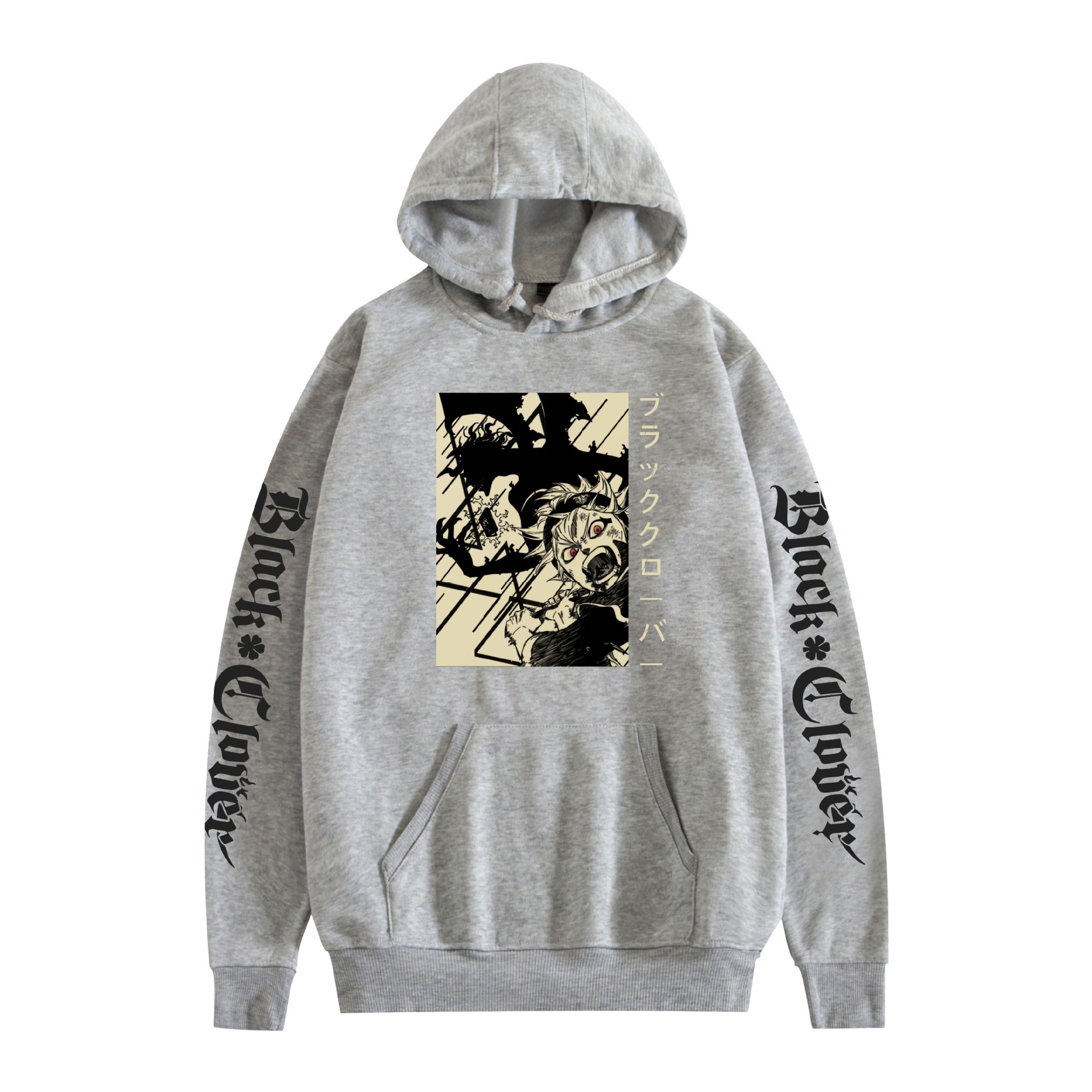 Suéter con capucha periférico de animación de trébol de cuatro hojas negro bidimensional marca de moda sudadera con capucha suelta casual más chaqueta de terciopelo nuevo