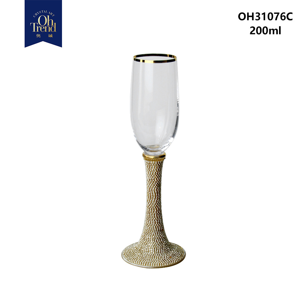 水晶玻璃金边红酒杯描金高脚杯金边香槟杯套装欧式玻璃杯金钻底座