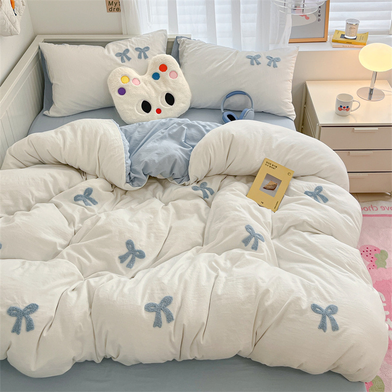 활 - 흰색과 파란색 - 워싱된 면