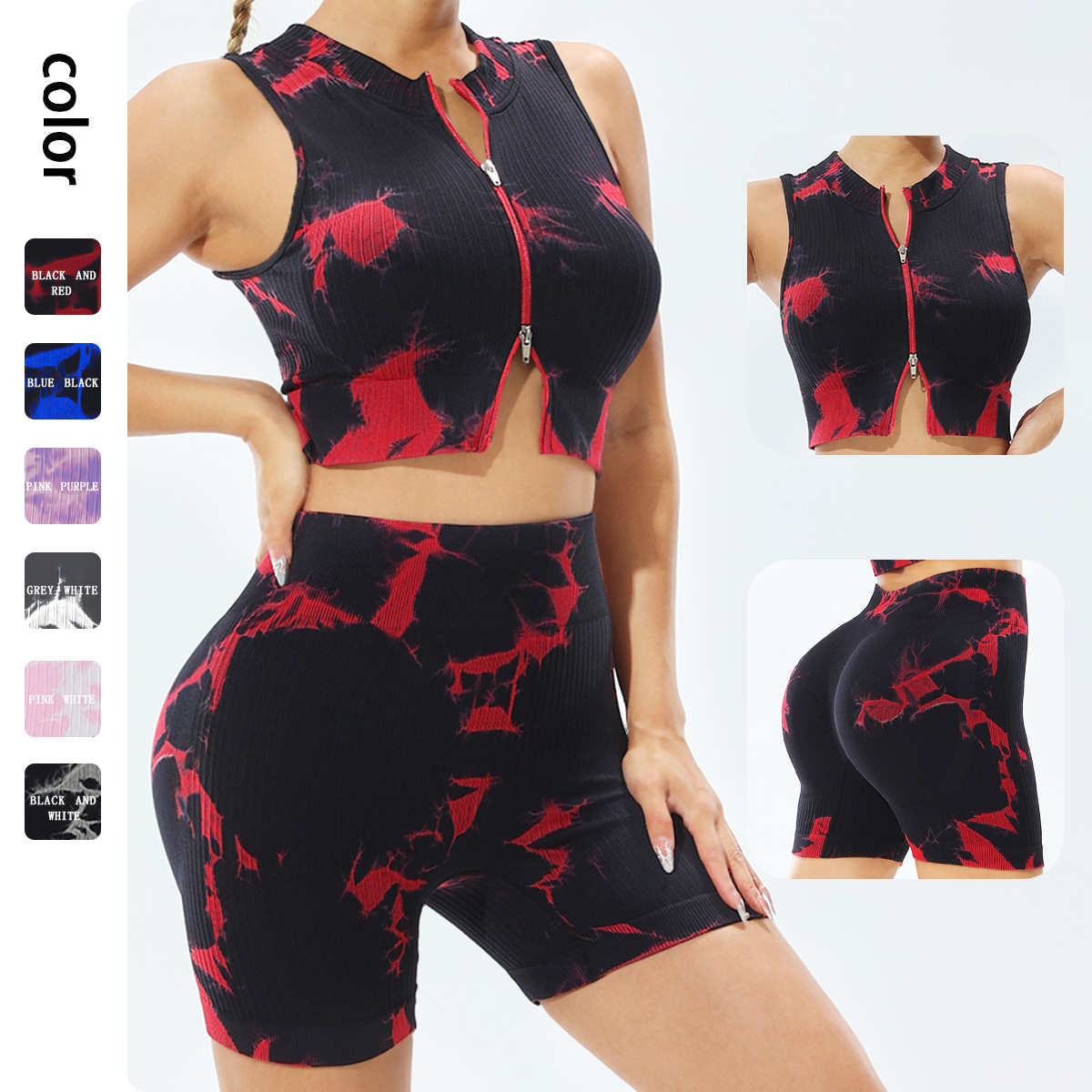 Nuevo cross-border tie-dying mujer ropa de yoga deportivo adelgazante transpirable secado rápido correr chaleco de acondicionamiento físico conjunto de pantalones cortos