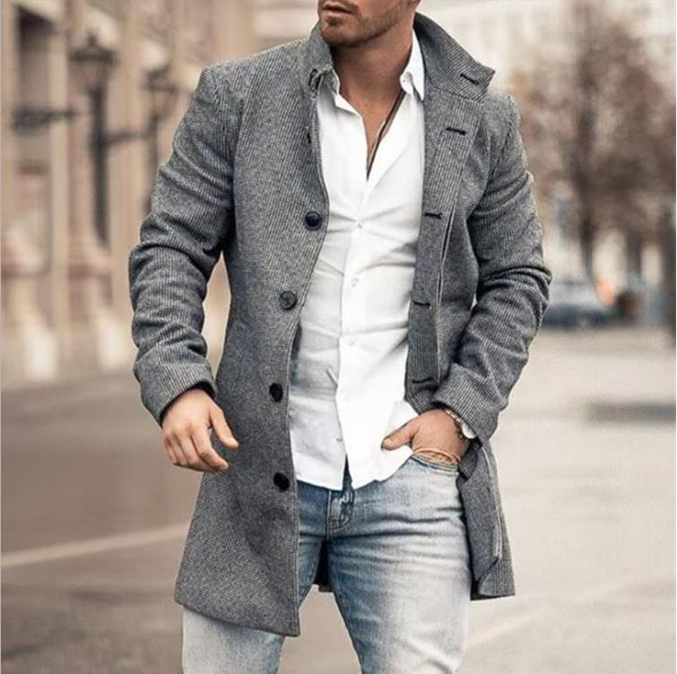 Plaid Men's Coat 2022 New Product Wish Jacket European Station Amazon Trench Coat Aliexpress Woolen Wholesale