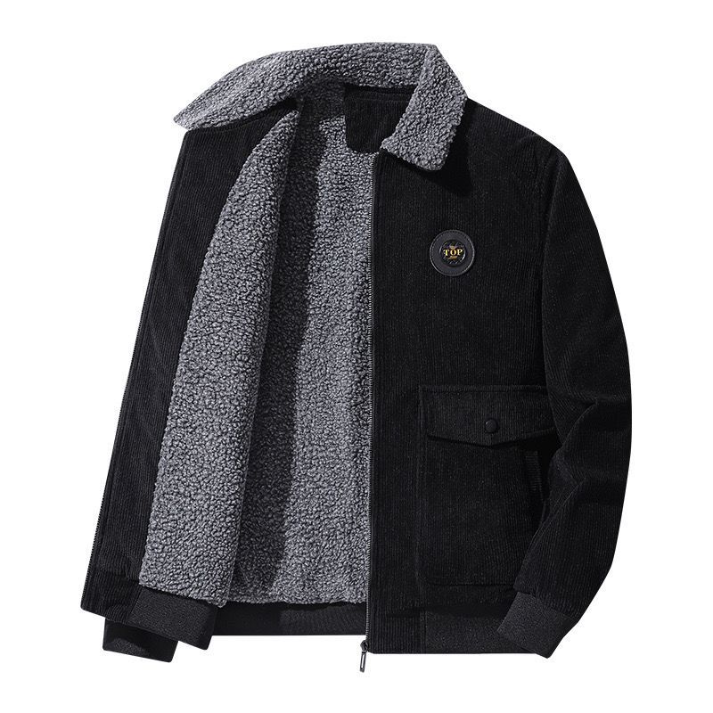 Chaqueta de lana de cordero de pana de otoño e invierno transfronteriza Chaqueta de hombre de solapa casual gruesa suelta más terciopelo