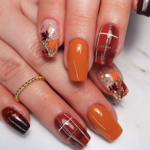 Autumn and Winter Wear Armor Maple Leaf Line Phnom Penh Glitter Fashion All-match Wear Armor Caramel Simi Dye Amber Handmade Armor