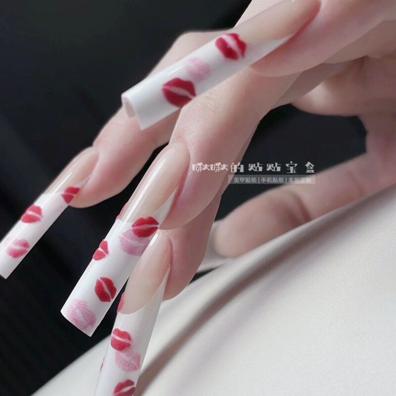 Xiaohongshu Same Style Flame Red Lip Nail Stickers Wholesale for Chinese Valentine's Day Embossed 3D Pure Desire Nails