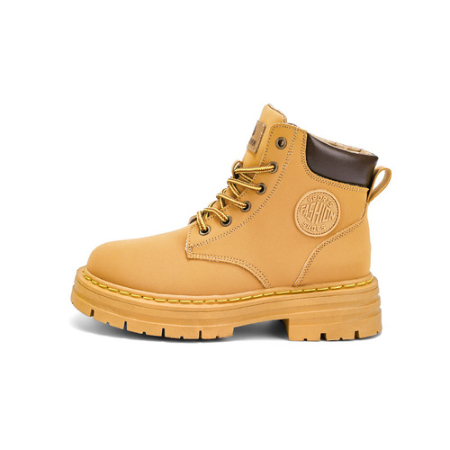 Women's Autumn/Winter Casual Short Boots with Martens Style, British Style, High-Ceiling Outdoor Cotton Boots with Fleece and Thick Yellow Boots