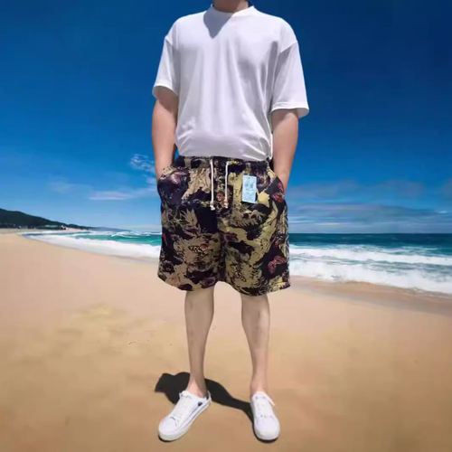 Men's Beach Shorts Casual Cotton Linen Shorts Men Summer Surfing Rafting Home Sanya Ethnic Style Dai Ethnicity Big Pants for Men