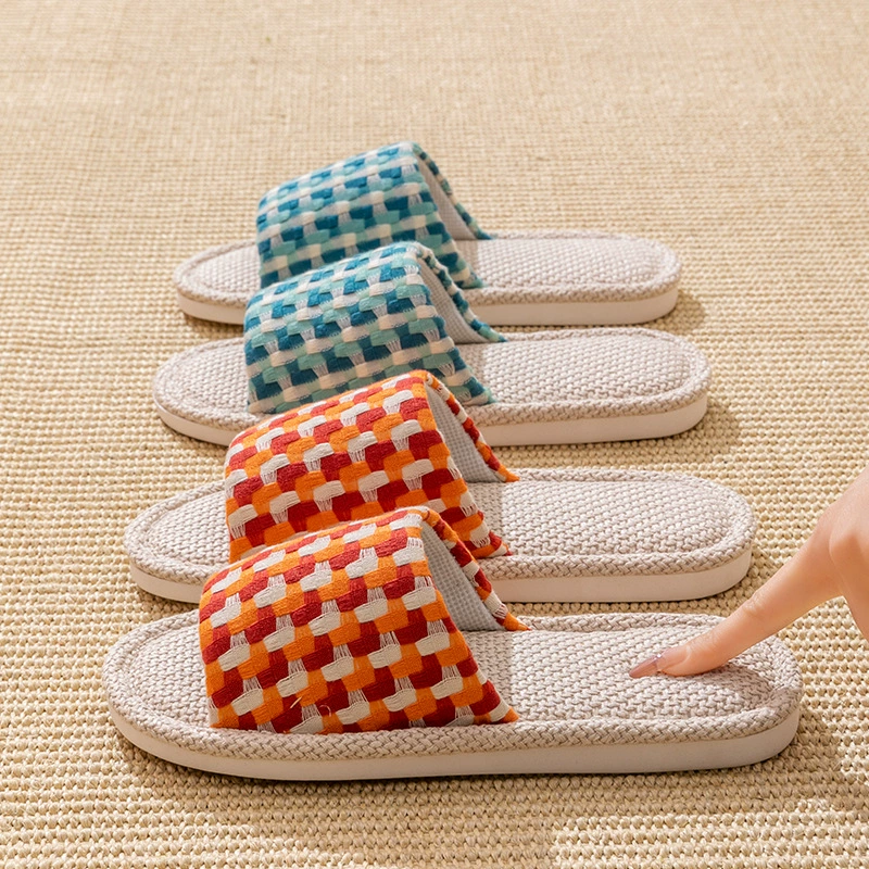 Льняные тапочки бытовые соломенные плетеные мужские женские холодные тапочки для дома не вонючие ноги противоскользящие летом оптом
