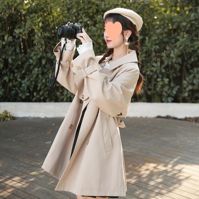 卡其色中长款风衣外套女2022春秋新款小个子日系薄款休闲气质大衣