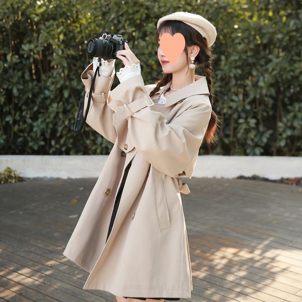 卡其色中长款风衣外套女2022春秋新款小个子日系薄款休闲气质大衣