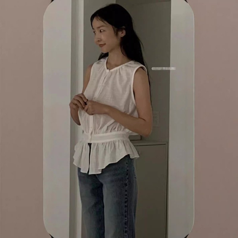 Now Ng Korean Dongdaemun Designer Sm**Thm**D Pleated Hem Spliced Sleeveless Shirt Now Ng Korean Dongdaemun Designer Sm**Thm**D Pleated Hem Spliced Sleeveless Shirt