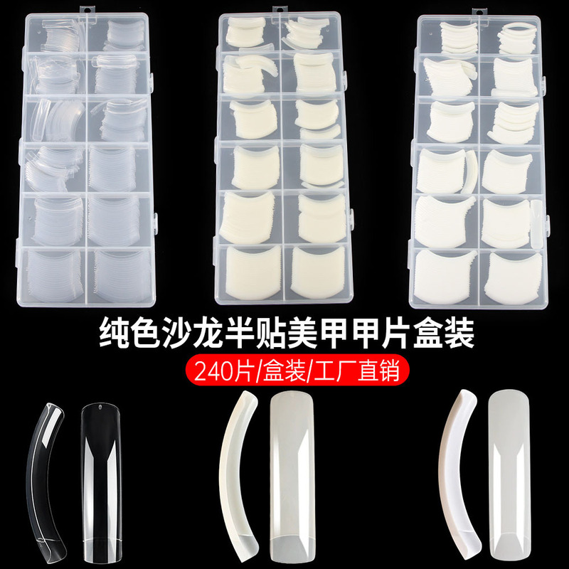 Hot-Selling 240-Piece Set of Transparent Natural White Salon Half-Stick Art Nails, Half-Stick Long Fake Nails, Wearable Nails