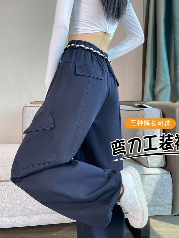 2025年秋季新款弯刀工装裤束脚阔腿两穿休闲天丝棉运动裤女|undefined