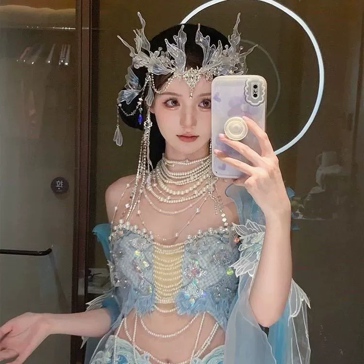 Экзотическая серия «Русалка-принцесса» с градиентом до груди, вышивкой «Ханфу» и большими рукавами, популярная тяжелая мода.