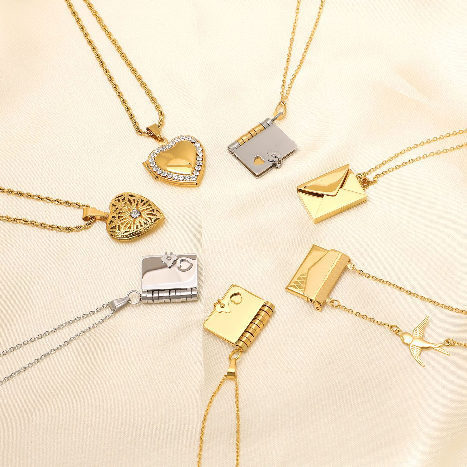 Wholesale Jewelry Retro Book Envelope Heart Shape 304 Stainless Steel Plating Pendant Necklace display picture 1