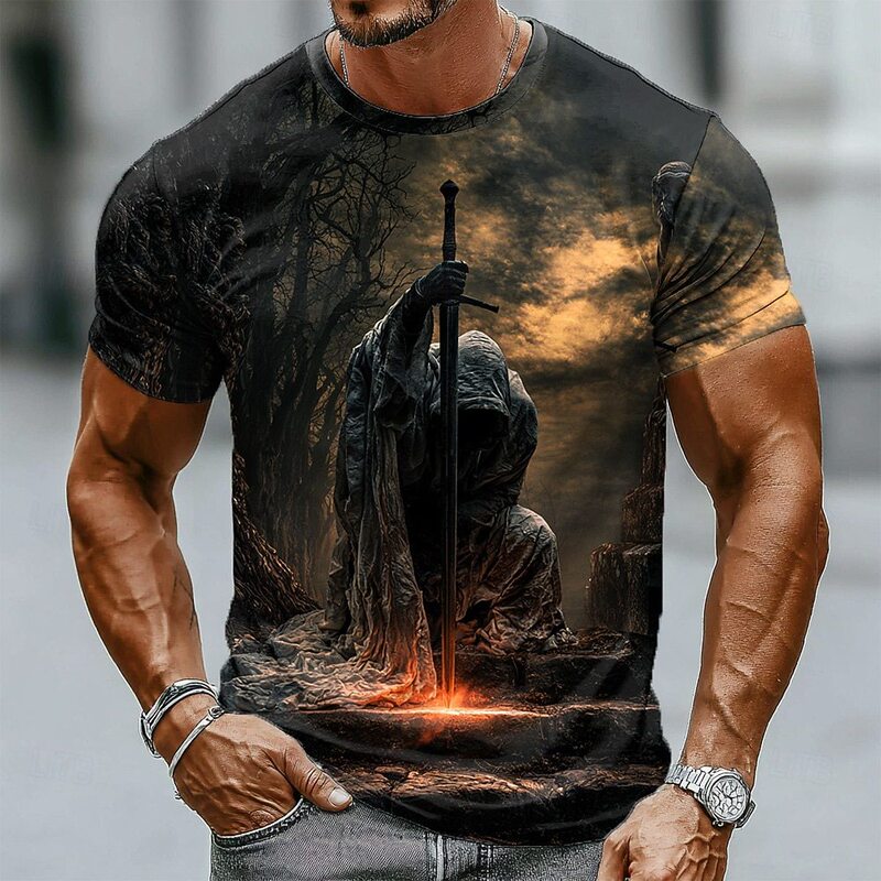 European and American style medieval knight 3D digital print men's short-sleeve dark warrior armor plus size cross-border wholesale supply European and American style medieval knight 3D digital print men's short-sleeve dark warrior armor plus size cross-border wholesale supply