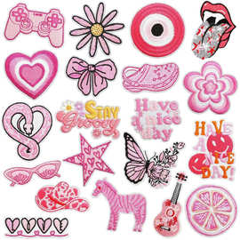 跨境热销少女粉系装饰刺绣布贴卡通图案毛巾绣包包补丁贴粉色布贴