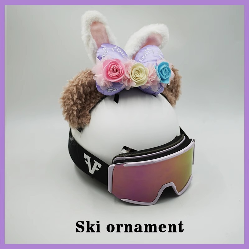 Flower Rabbit Ear Duffy Bear Plush Electric Motorcycle Snow Helmet Decoration