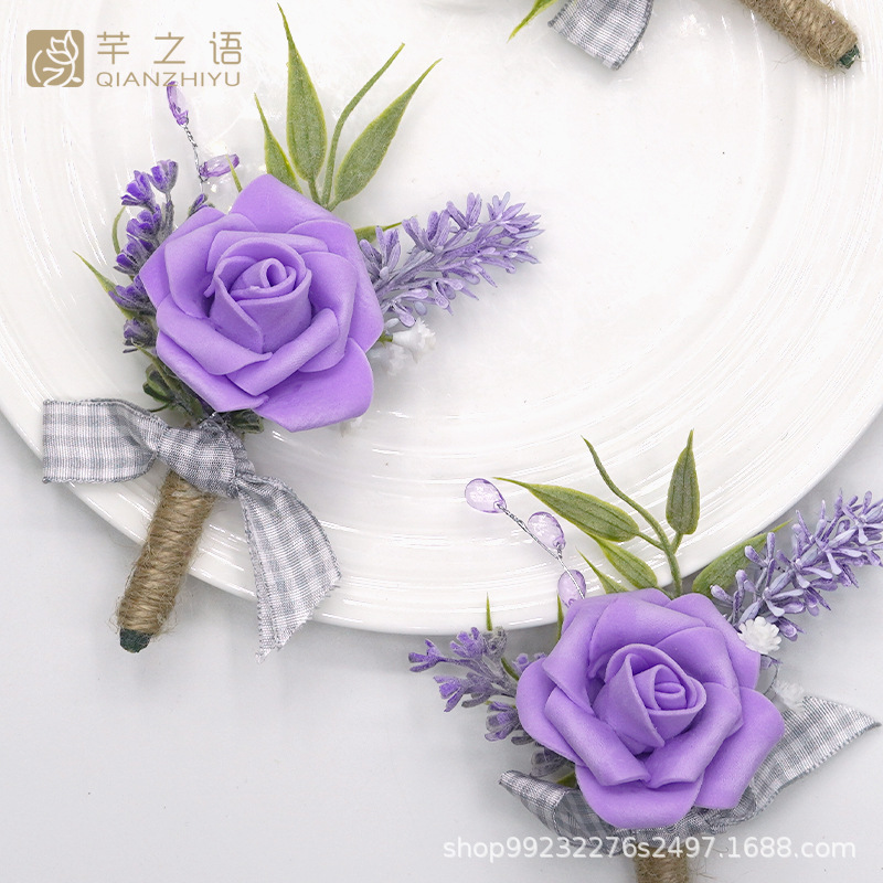 新品亞馬遜同款手工仿真小玫瑰胸花婚禮新娘伴娘歐式迎賓森系批發(fā)