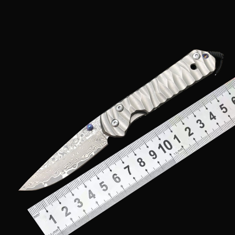 克里斯夫大马士革钛合金手柄高硬度随身求生刀户外防身折叠刀