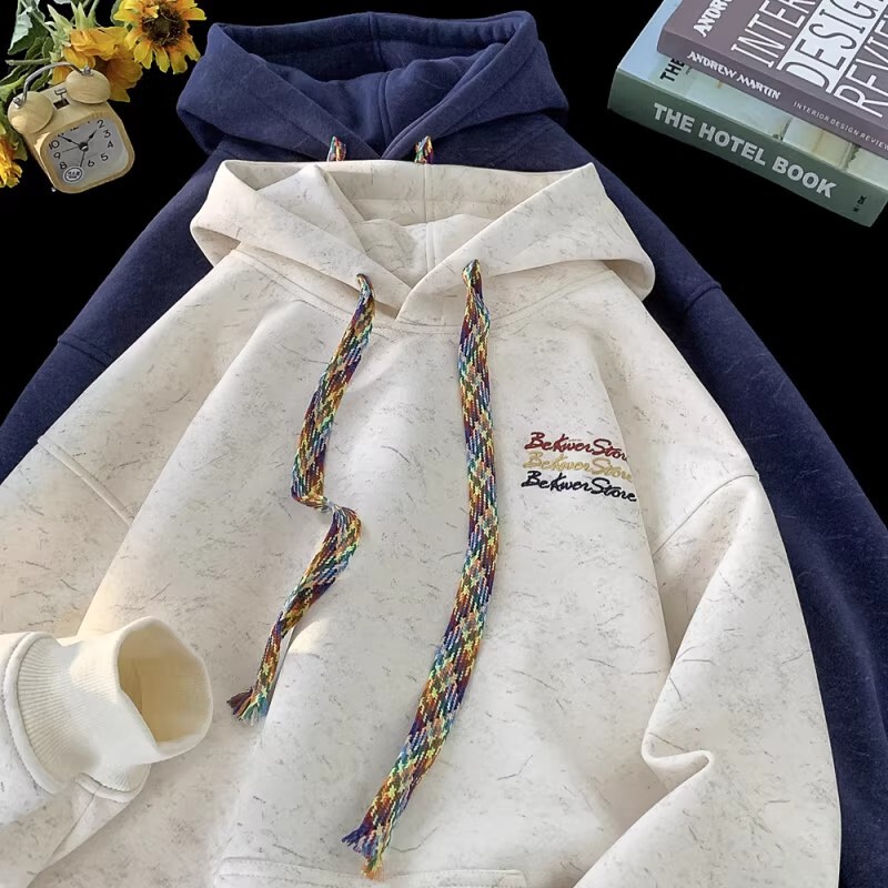 Embroidered Tie-Dye Sweatshirt Men's Hooded Autum Washed Distressed Clothes Spring and Autum American Retro Heavy Trendy Brand Jacket