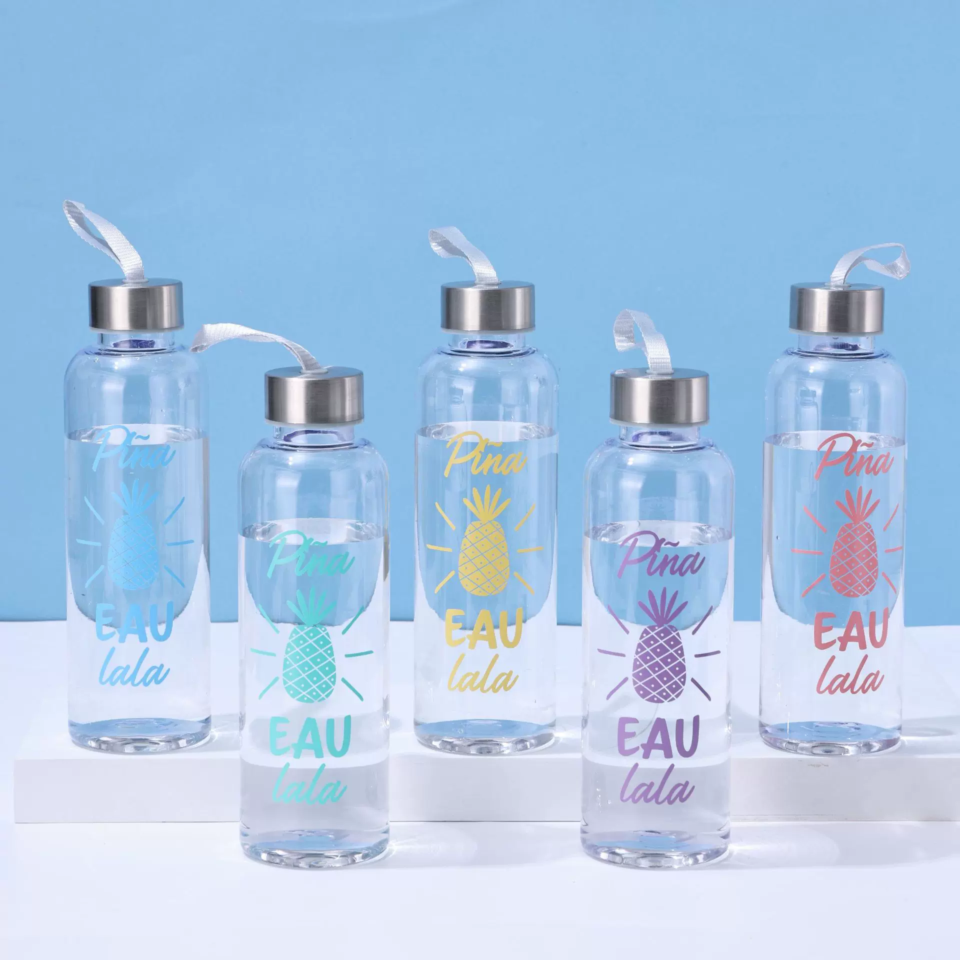 简约小口瓶透明塑料杯儿童学生防摔水杯便携提绳运动水杯logo可定