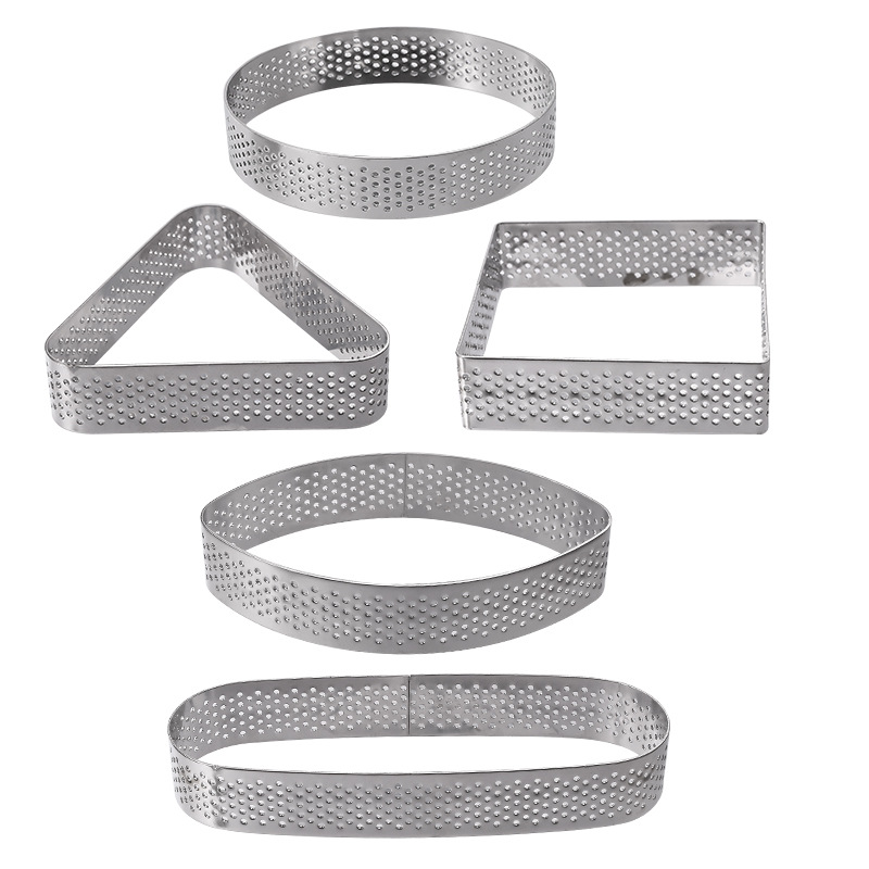 304 de acero inoxidable ronda molde tarta láser de perforación mousse anillo pastel Torre molde con agujero francés molde 5-20cm