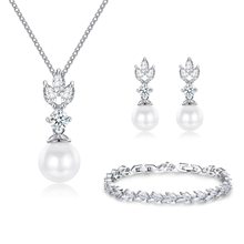 跨境新款钻石珍珠婚礼珠宝套装水钻珍珠项链耳环简约三件套小众女