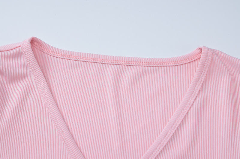 European And American Women's Sexy Low-Cut V-Neck Tight-Fitting Long-Sleeve Top Fashion Sports Style Ultra-Short Pants_ecoleips.com