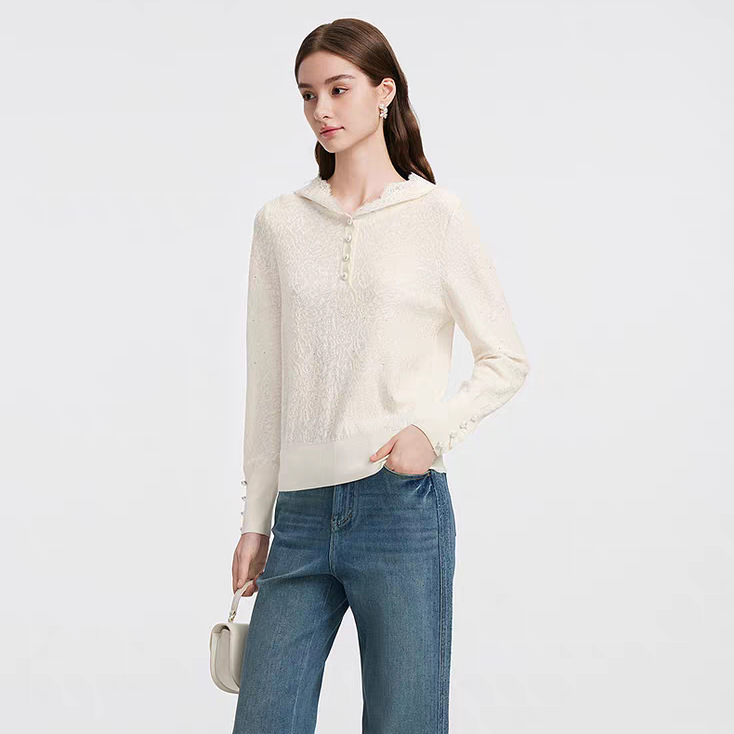 连帽欧货针织衫女装蕾丝打底长袖新款时尚2025宽松洋气设计上衣潮