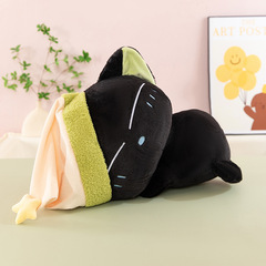 可爱黑猫抱枕罗小猫战记毛绒玩具小猫公仔睡觉抱枕送女生礼物批发