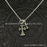 ch潮牌复古做旧克罗伈项链s925银男女大小双十字架珍珠链情侣项链