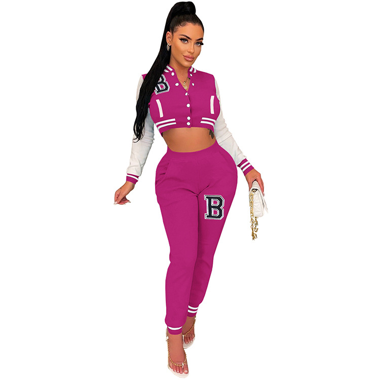 Moterų kelnės baseball uniformos kostiumas su raidėmis sportinis_voghion.com