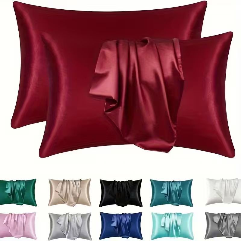 Comercio exterior transfronterizo sobre de color sólido imitación seda almohada funda de seda seda seda satin y piel almohada de sueño individual image 6