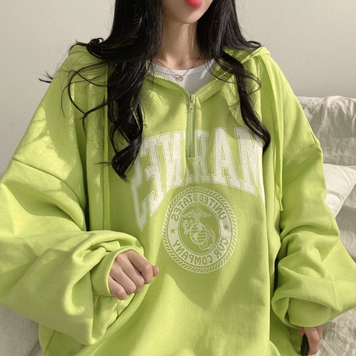 Clothing хлопок молния с капюшоном свитер женский корейский вариант плюс размер топ дикий весенний и осенний высокий уличный пальто ins