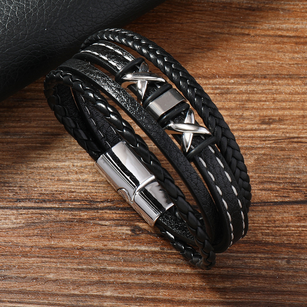 22g Weight Bangle Classification Leather Chain Material 1 Piece Quantity Daily Occasion 304 Stainless Steel, Pu Leather Material Solid Color Pattern All Seasons Season Men's Gender Classic Style Style Classic Style Solid Color 304 Stainless Steel Pu Leather Men's Bangle Men Cord & Leather Bracelets 6